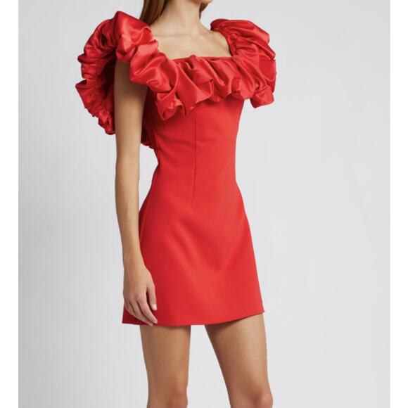 LIKELY x REVOLVE Ina Ruffle Red Off The Shoulder Ruffle Mini Dress Sz 6 / Small - Picture 3 of 13